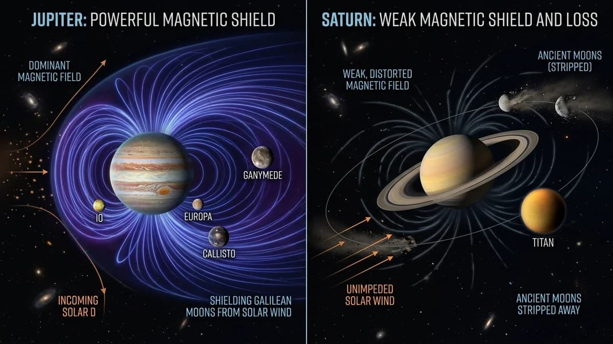The Enigma of Giant Moons: How Jupiter's Magnetic Field Saved Its Moons Unlike Saturn