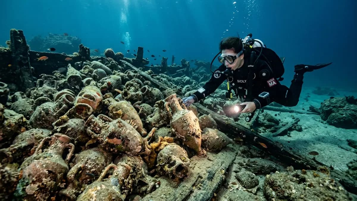 Sunken Roman Ship Filled with Wine Amphorae Discovered in Sicily