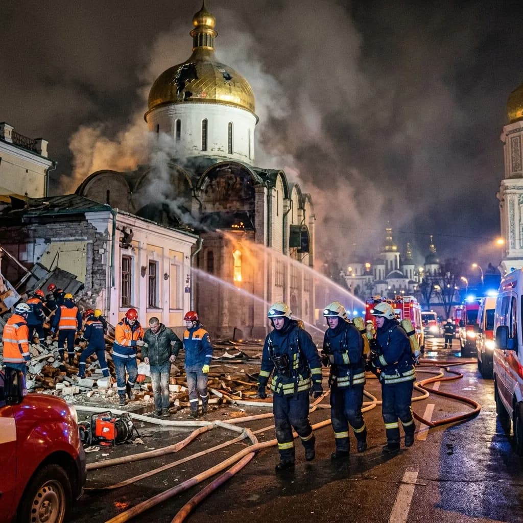 "Escalada Total en Ucrania: Masivo Ataque de Misiles Rusos Deja en Llamas la Catedral de Kyiv"