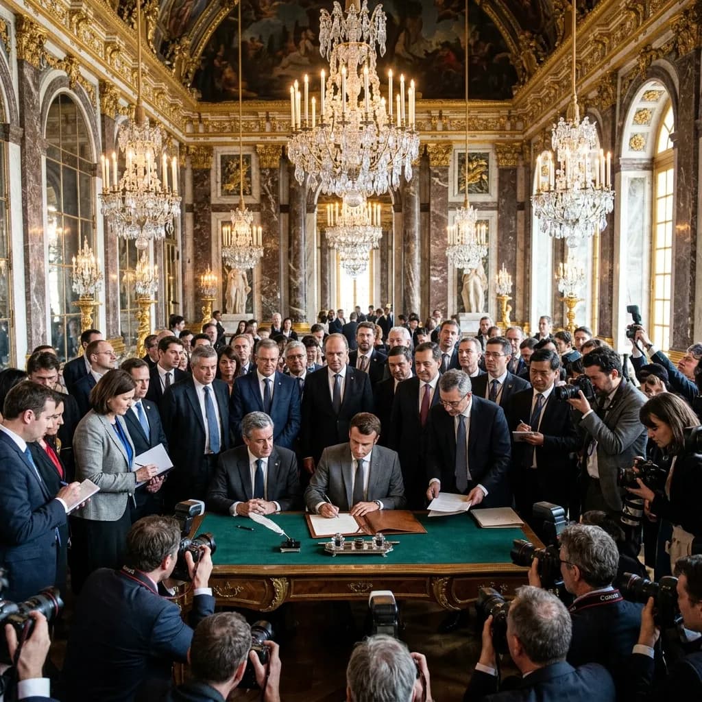 "Tratado de Versalles de 2026: EE. UU. e Irán Firman Pacto de Paz Histórico en Francia"