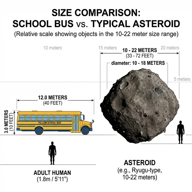 Size comparison between a school bus and asteroid 2026 EG1
