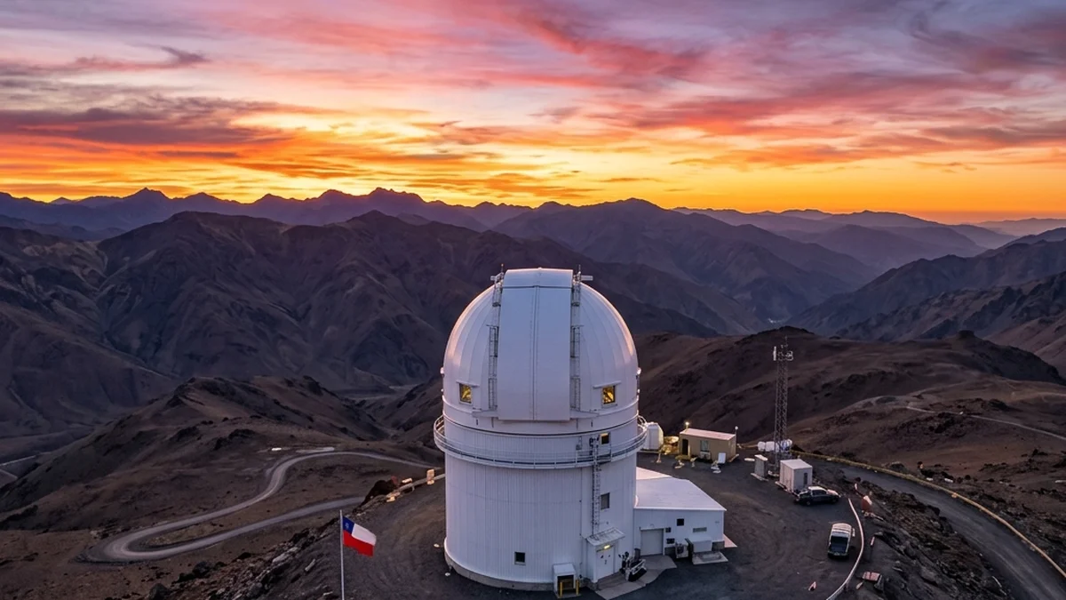 The modern protective dome of the Vera C. Rubin Observatory under the clear Chilean night sky