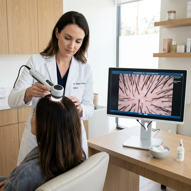Análise profissional do couro cabeludo com tricoscópio digital