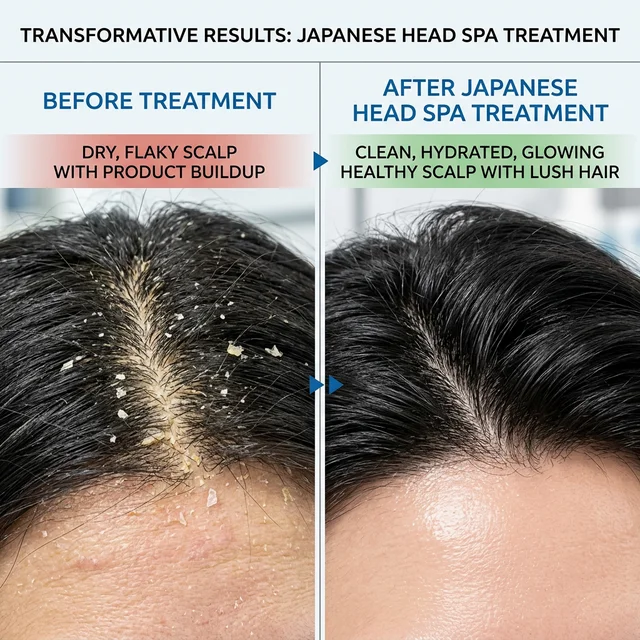 Comparação antes e depois do tratamento Japanese Head Spa