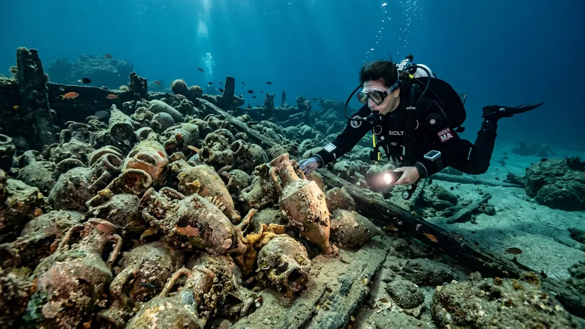 Sunken Roman Ship with Wine Amphorae Discovered in Sicily