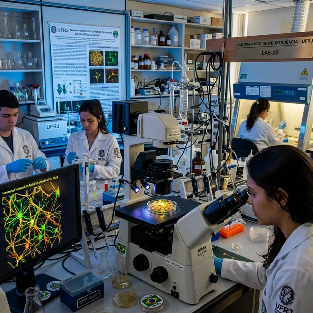 HC-USP research laboratory with neuroscience equipment and Polylaminine samples at different polymerization stages
