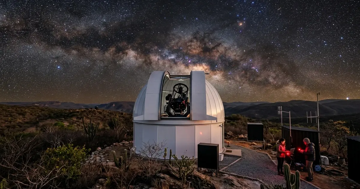 Telescópio moderno de alta precisão utilizado por astrônomos para mapear remanescentes de supernovas no hemisfério sul