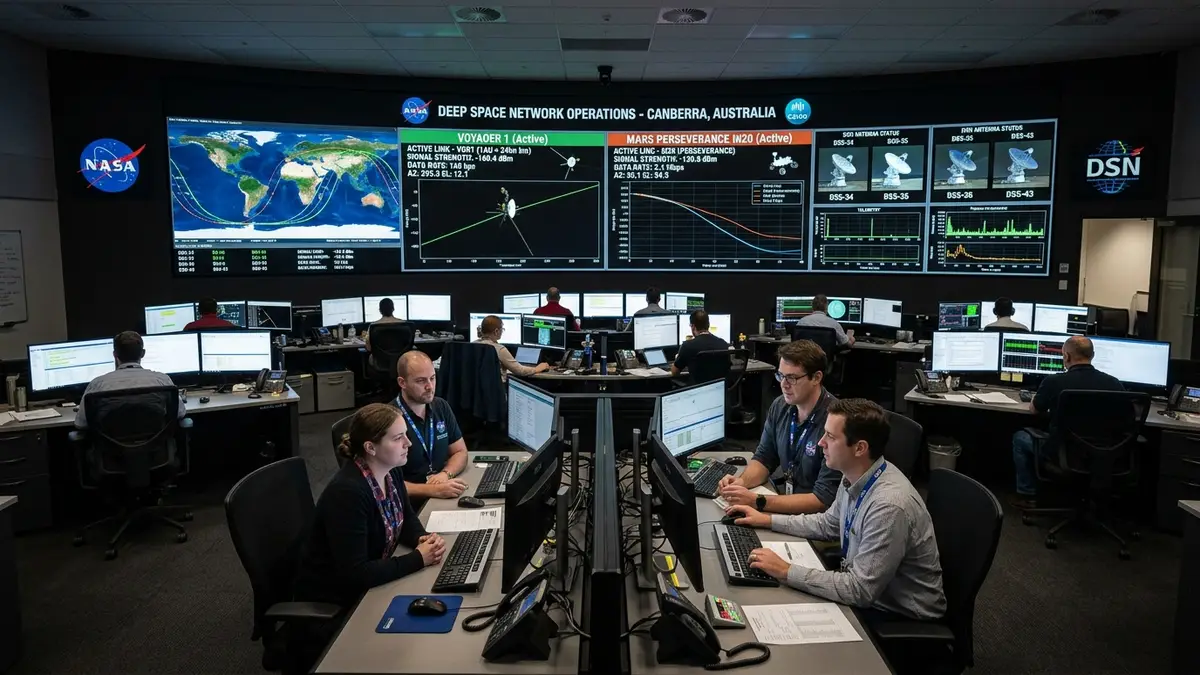 Sala de Controle da NASA em Canberra assumindo Comunicações