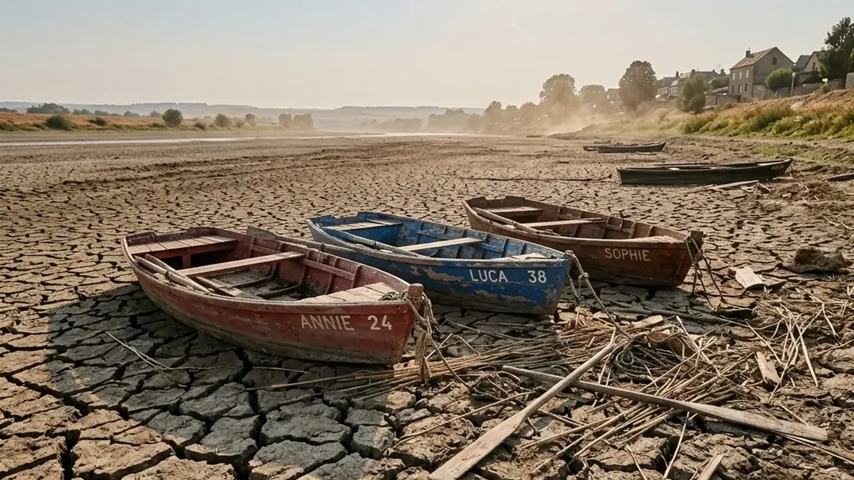 La escasez crítica de agua secó importantes cuencas hidrográficas europeas perjudicando el suministro Lecho de río expuesto por el calor extremo y la sequía severa en Europa central