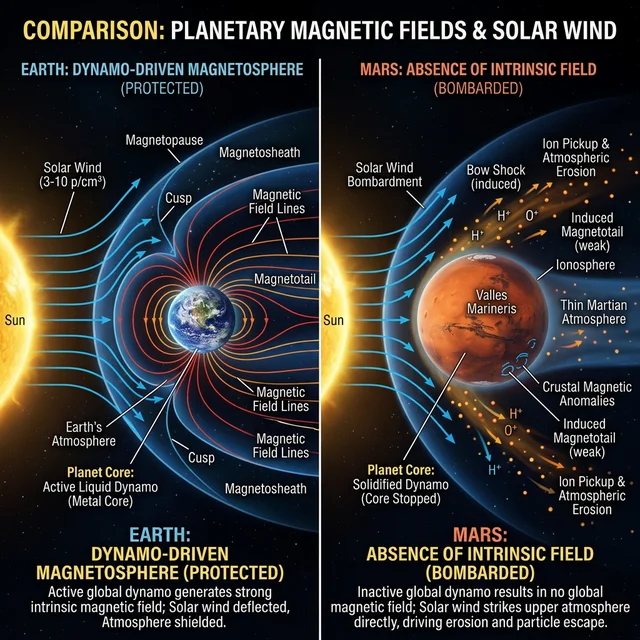 Comparison of Earth's and Mars' magnetic fields
