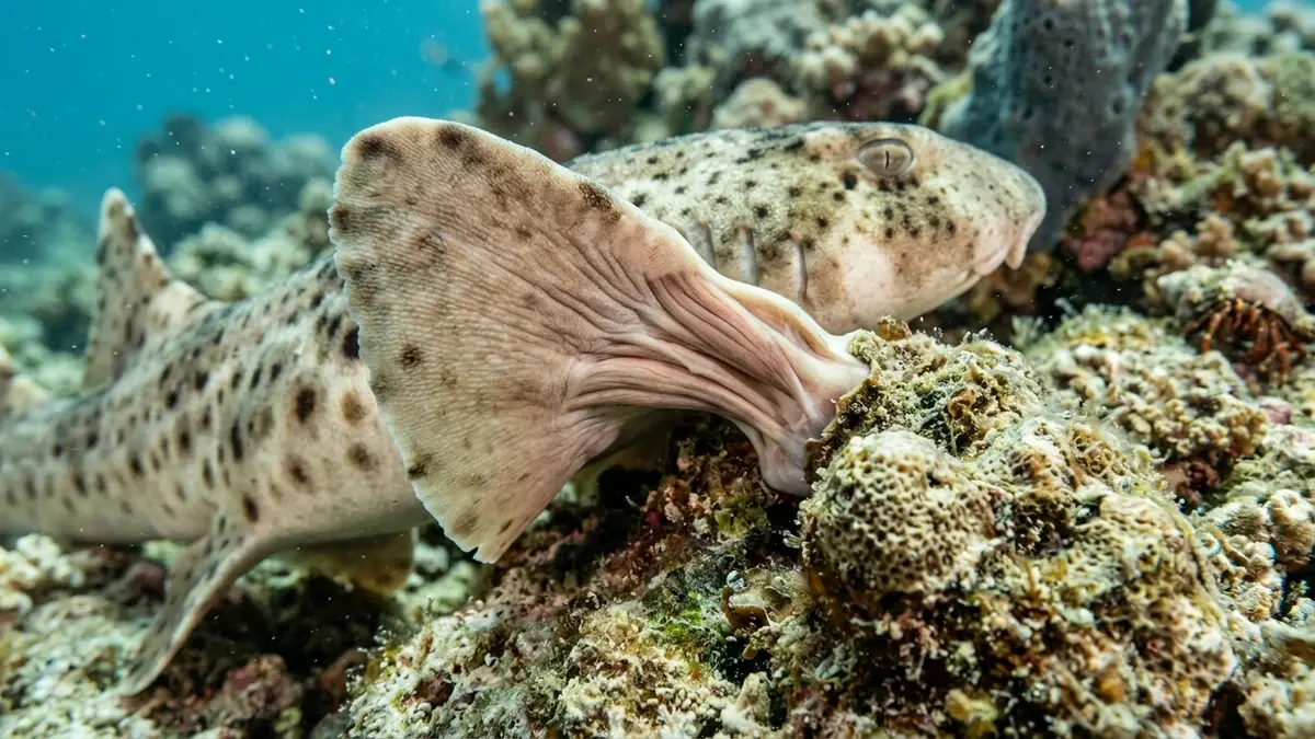 Scientific detail of the pectoral fin of the shark walking on rocks