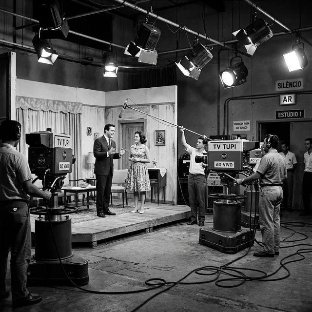 Los estudios de TV en los años 1960 — donde todo comenzó para Dennis Carvalho Estudio de televisión de los años 1960, la era dorada de la TV brasileña donde Dennis Carvalho inició su carrera