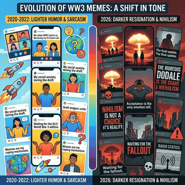 Collage of viral WW3 memes — from humor to despair, the internet's evolution in the face of war