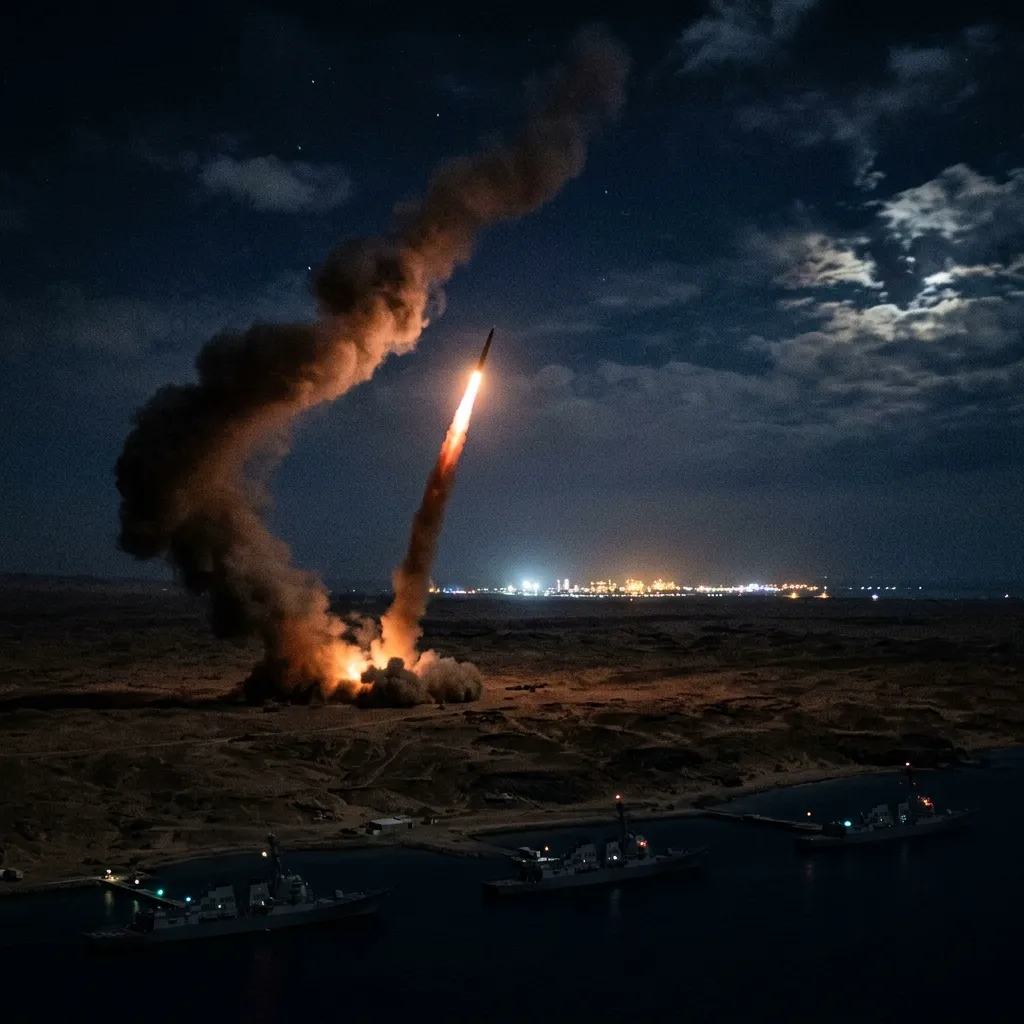 Lançamento de míssil balístico no Iêmen em direção a Israel durante a noite