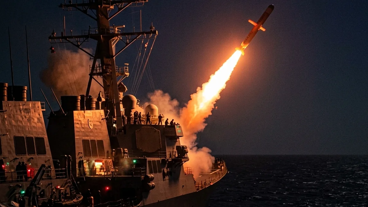 Missile Launch: U.S. Navy warship launching cruise missiles directed at Iranian territory