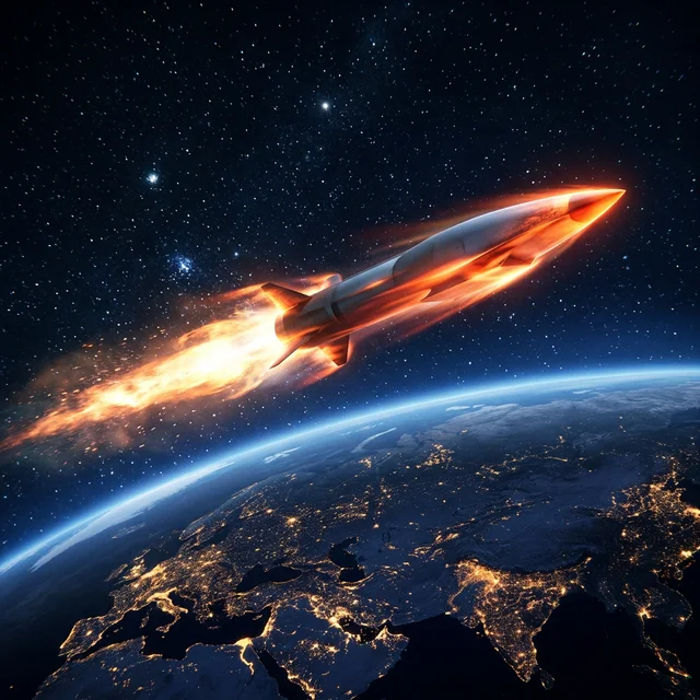 Hypersonic missile: travels so fast that no current defense system can intercept it Hypersonic missile cutting through the upper atmosphere at extreme speed with Earth visible below