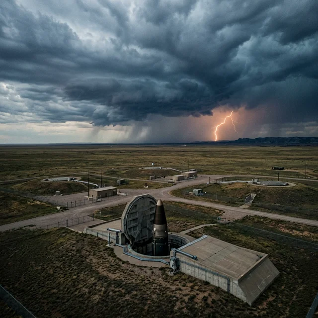 The elephant in the room: Russia possesses 5,580 nuclear warheads — the largest arsenal on the planet Nuclear missile silos in a vast landscape under storm clouds with lightning in the background