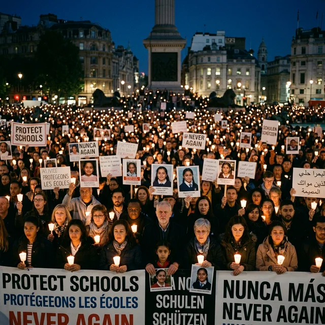 Worldwide protest for Minab school with candles and victim photos