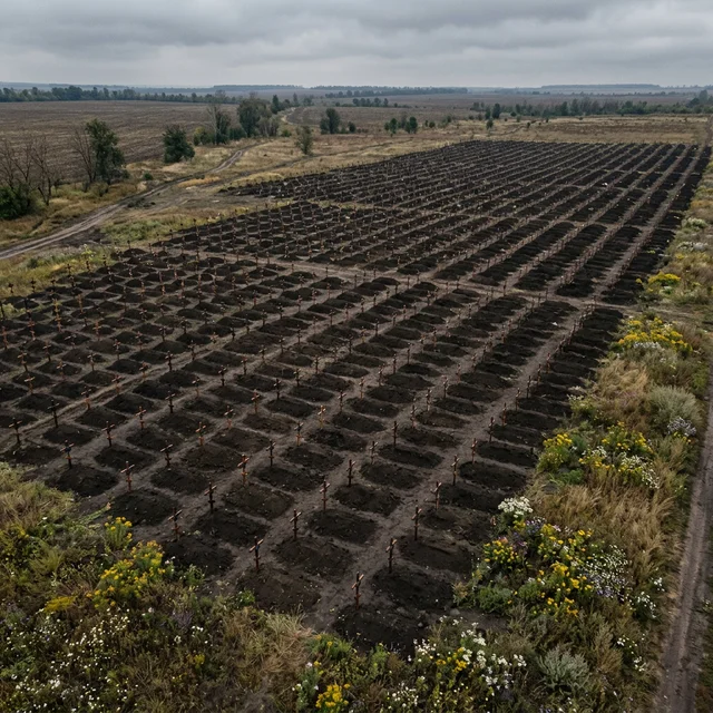 The scale of horror: hundreds of graves marked with wooden crosses in a landscape devastated by war Mass graves in Ukraine reveal the scale of horror from Russian massacres