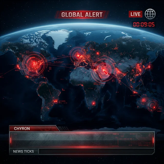 World map at night with red hotspot markers at crime locations