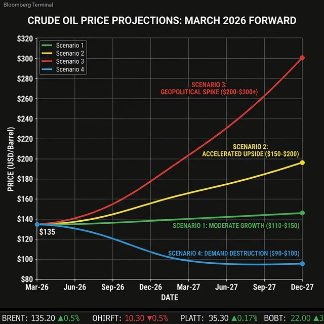Gráfico con proyecciones de precios en los 4 escenarios