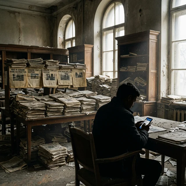 War fatigue: headlines that shocked in 2022 are now ignored — when horror becomes routine, indifference kills Dusty piles of newspapers about Ukraine while a person looks at phone ignoring them