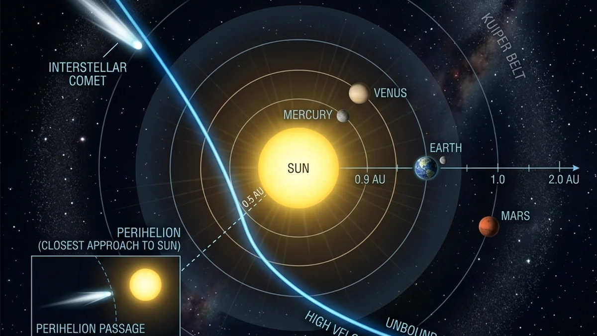 Diagrama orbital da trajetória do cometa 3I/ATLAS
