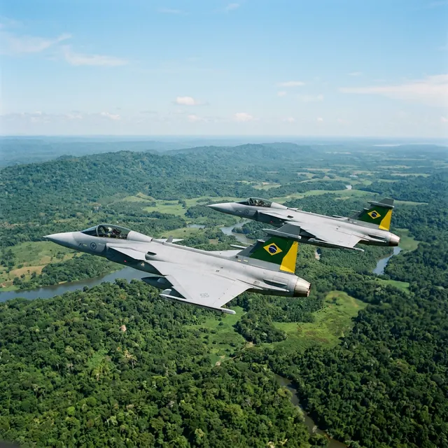 O caça F-39 Gripen em voo supersônico