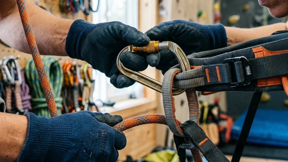 Equipamento de segurança de rope jump sendo inspecionado