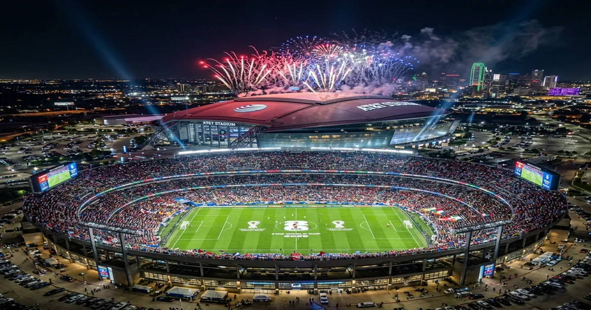 World Cup 2026 stadium packed with fans from various nationalities