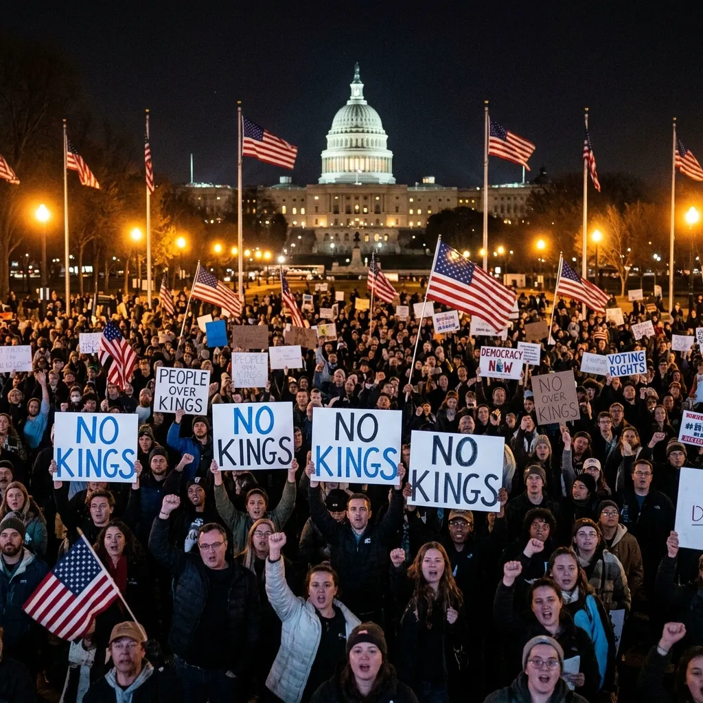 Multidão imensa protestando em Washington DC com cartazes 