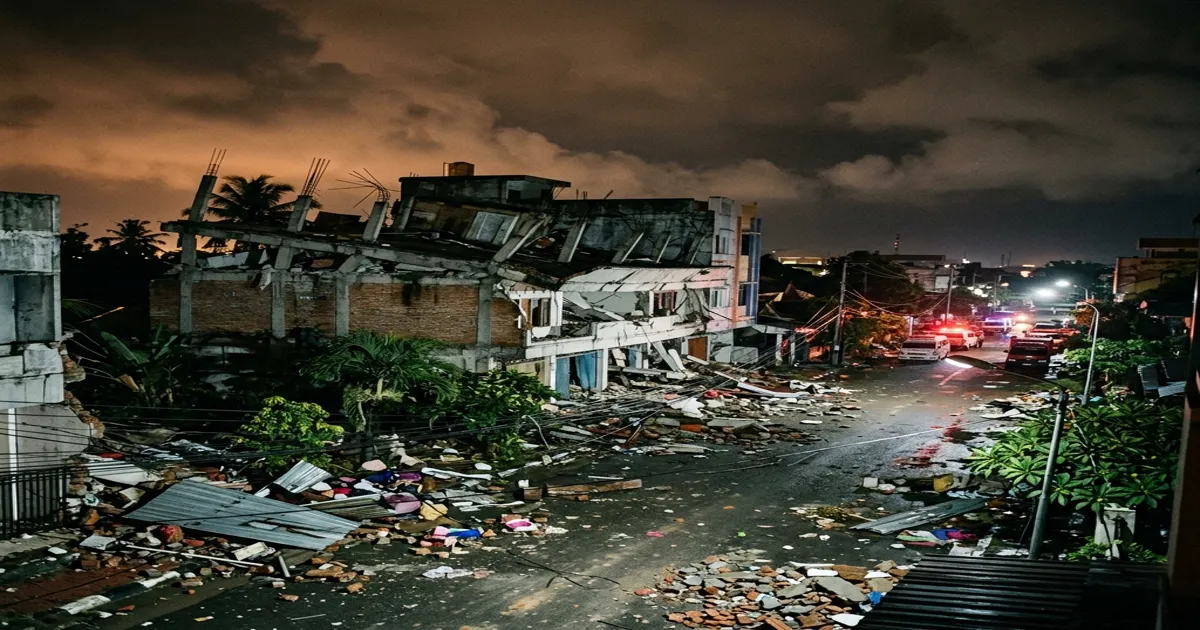 Building debris after earthquake in Indonesia's Moluccas region