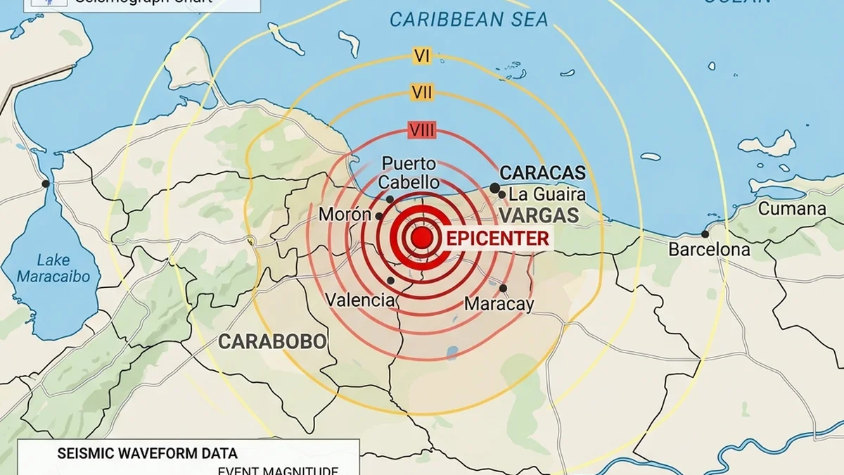 Mapa sismológico do terremoto na Venezuela