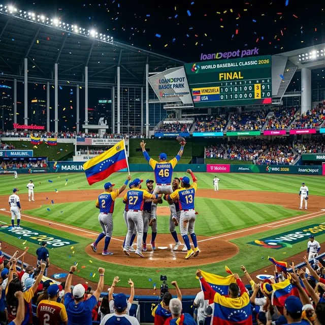 Venezuela celebra vitória 3x2 sobre EUA na final do World Baseball Classic 2026