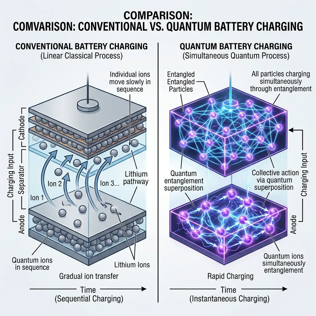 Diagrama do funcionamento interno da bateria quântica da CSIRO