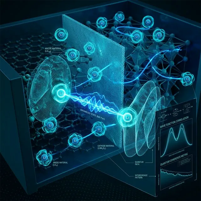 Visualização científica do emaranhamento quântico dentro de uma célula de bateria