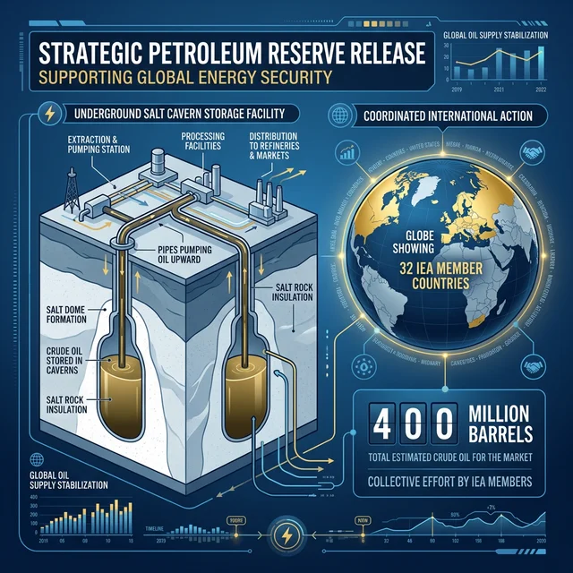 Infographic about the IEA strategic petroleum reserve release