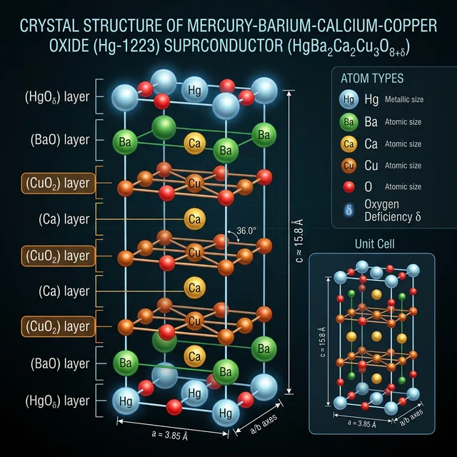 Crystal structure of mercury-barium-calcium-copper Hg-1223 cuprate